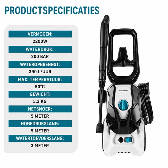 Rolu Hogedrukreiniger - Terrasreiniger - 200 Bar - 2200 W - Wateropbrengst 390 l/u - Foam Sprayer - Verstelbare Sproeikop - Geschikt Voor Auto - Fietsen - Terras van rolu — afbeelding 5