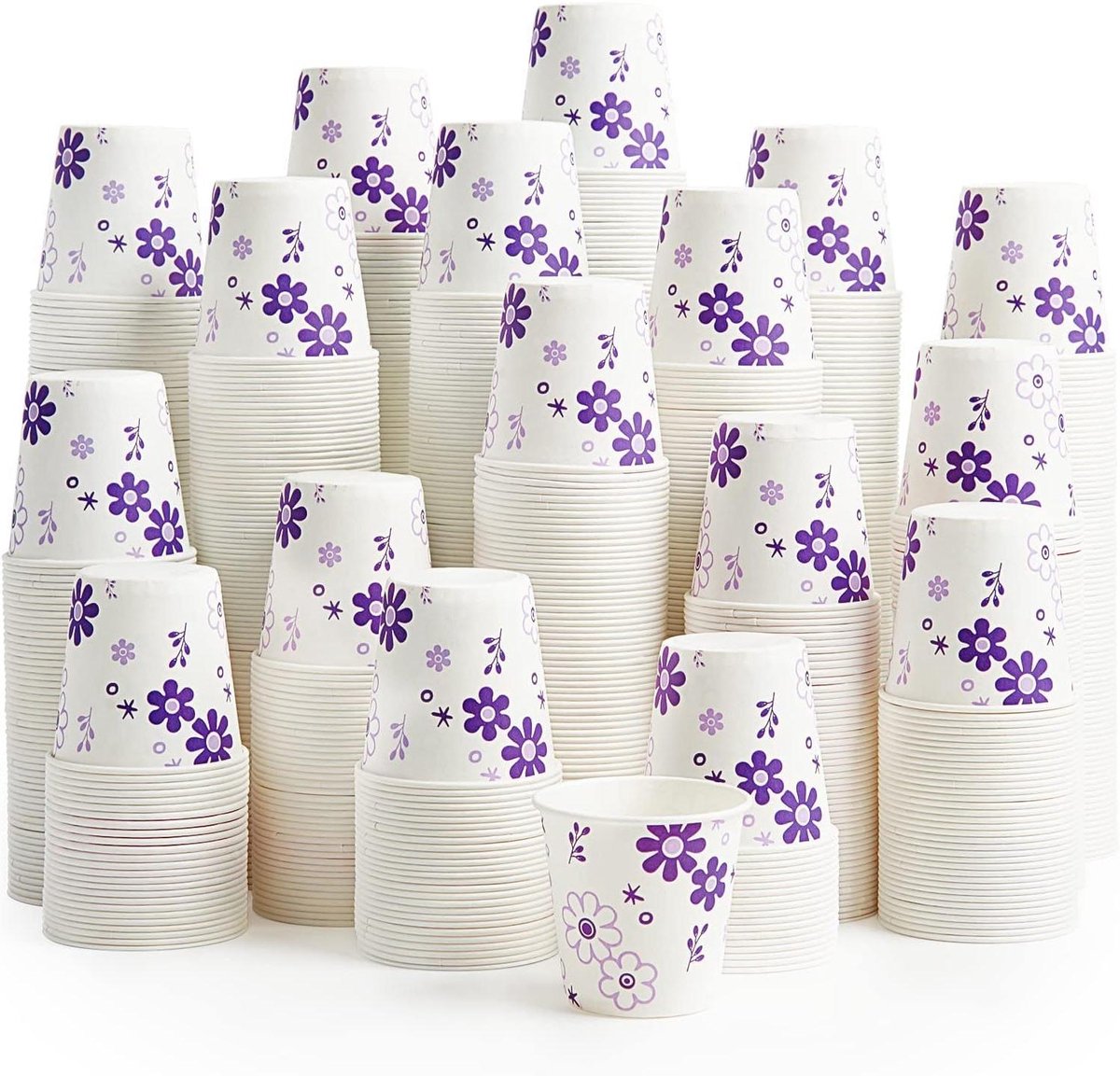 Wegwerp Bekers - Mokjes Papier - Mondwater Gebruiken - Uniek Bloemendesign - 90 ml - Paars
