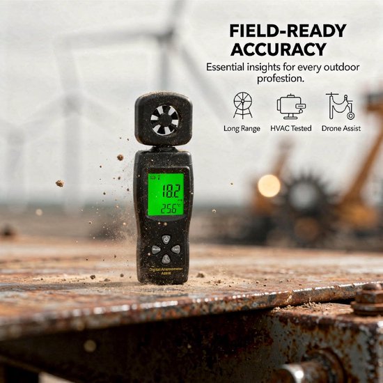 Digitale Anemometer - Windsnelheidsmeter Luchtsnelheid - Luchtstroom Meten - Metalen Vaan Verlicht LCD - 162 mm - Zwart — afbeelding 4