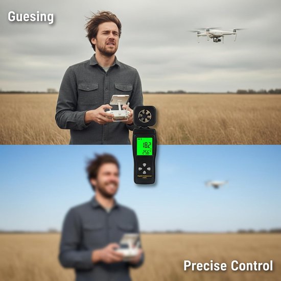 Digitale Anemometer - Windsnelheidsmeter Luchtsnelheid - Luchtstroom Meten - Metalen Vaan Verlicht LCD - 162 mm - Zwart — afbeelding 5