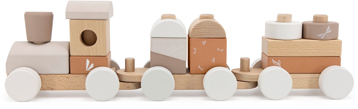 Label Label - Houten Blokkentrein - Nougat - FSC Hout - 14 Delen - Stimuleert Creatief Spelen - Geschikt voor Kindjes vanaf 18 Maanden