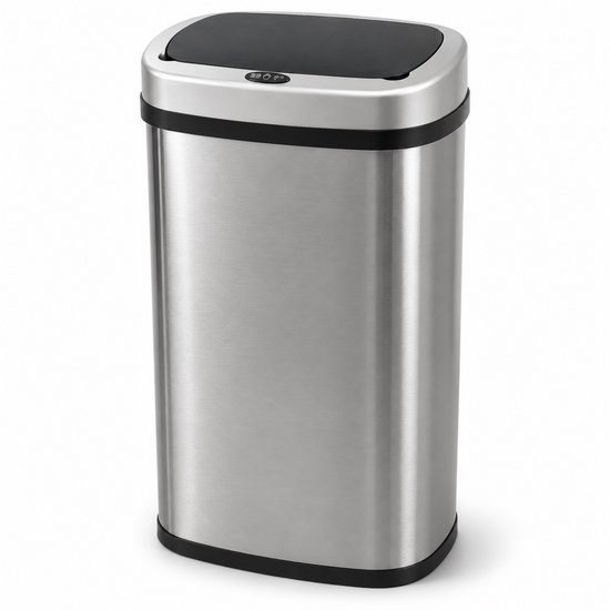 Five Stars® Poubelle à capteur - 60 litres - Poubelle en acier inoxydable - Poubelle - Couvercle à fermeture douce - Argent