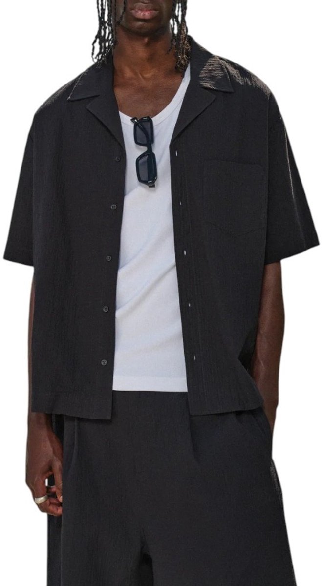 The Couture Club Heren Overshirt Zwart TCCM3066 Textured Revere