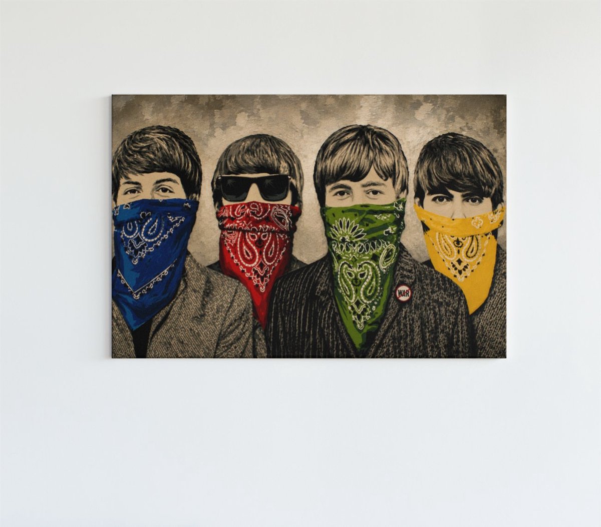 Trendex Global Canvas Schilderij - Banksy - Beatles Bandanas - 90x60x2 cm Grijs