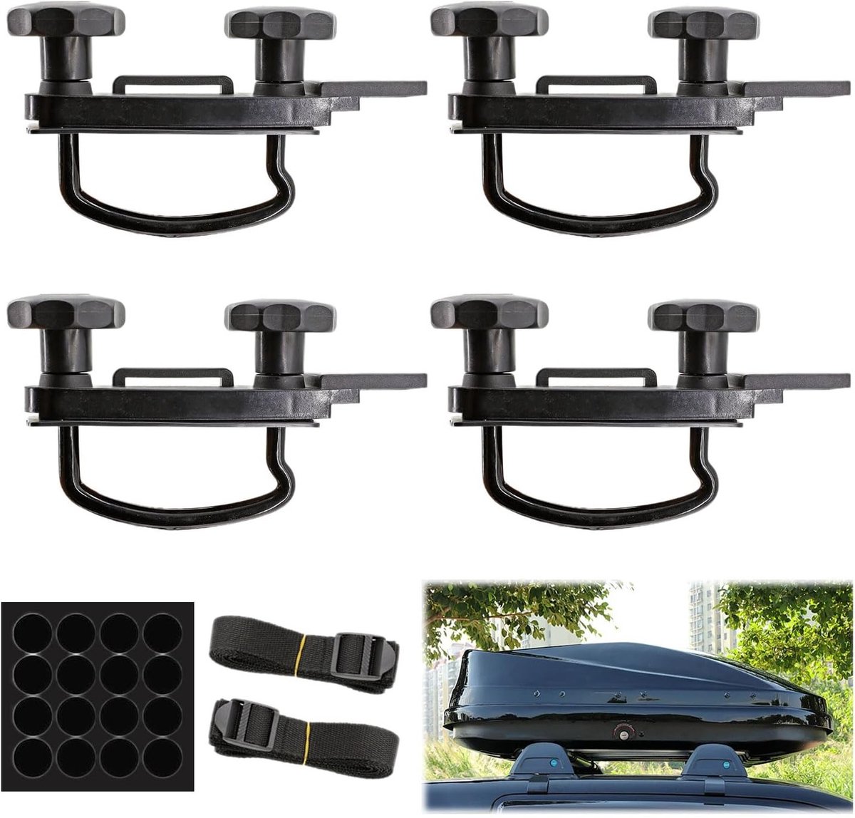 Robuuste Dakkoffer Bevestiging, 4-delige Set met Wandsteunen, U-Beugel en Universele Montagekit voor Auto, Inclusief 8 Stevige Tegenmoeren en 2 Bevestigingsriemen