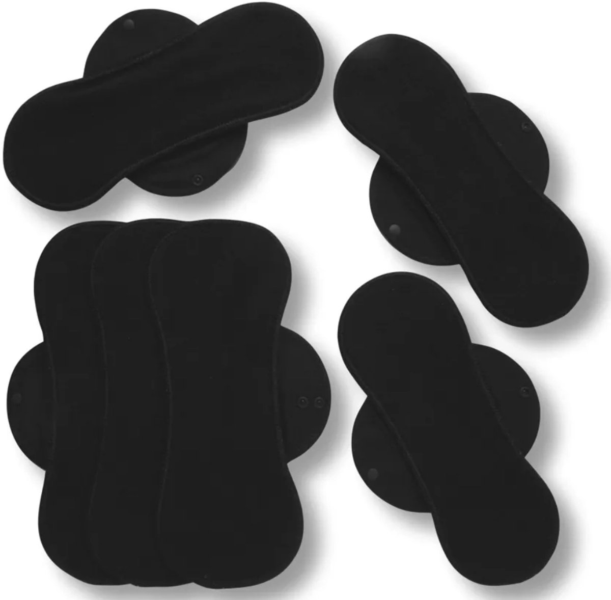 Racman wasbare incontinentie verbanden - wasbare kraamverbanden - zwarte bamboe badstof - set 6 stuks maat L en XL -