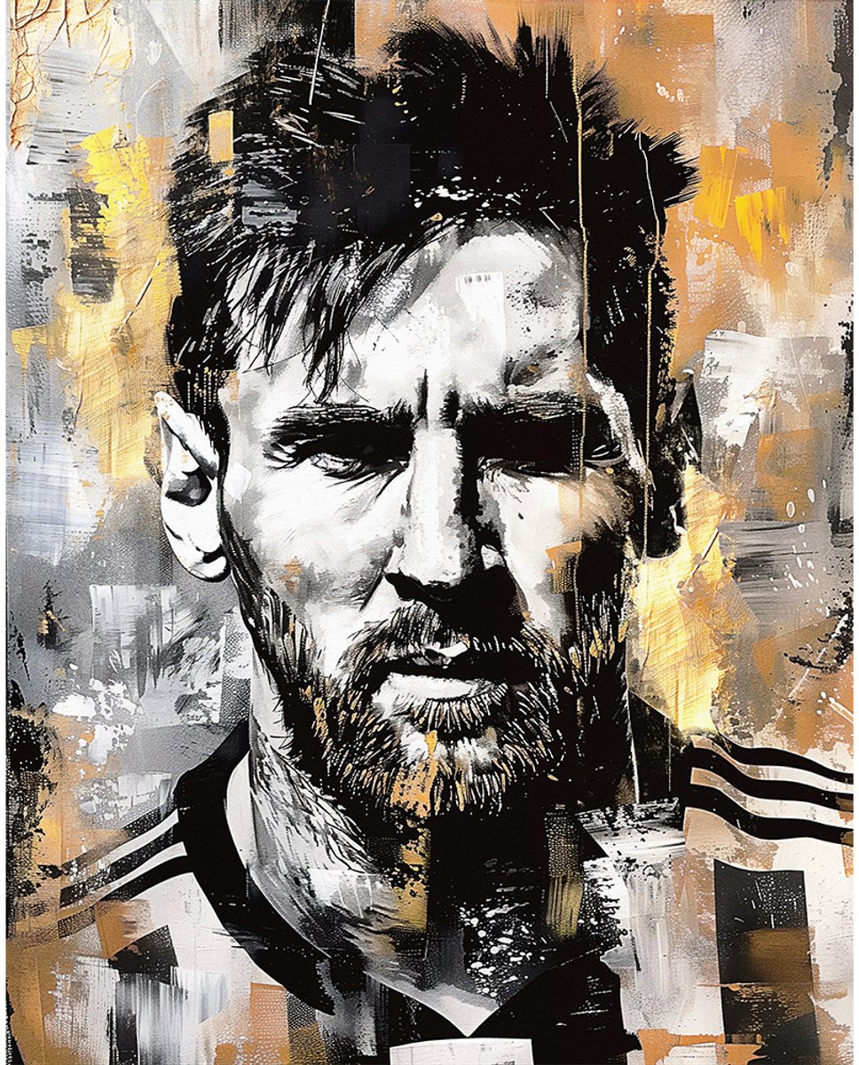 Kleurmedia Lionel Messi Poster - 43 x 61 cm - Paint collection - Bekende Voetballer - Geschikt om in te lijsten - Voetbal posters goud