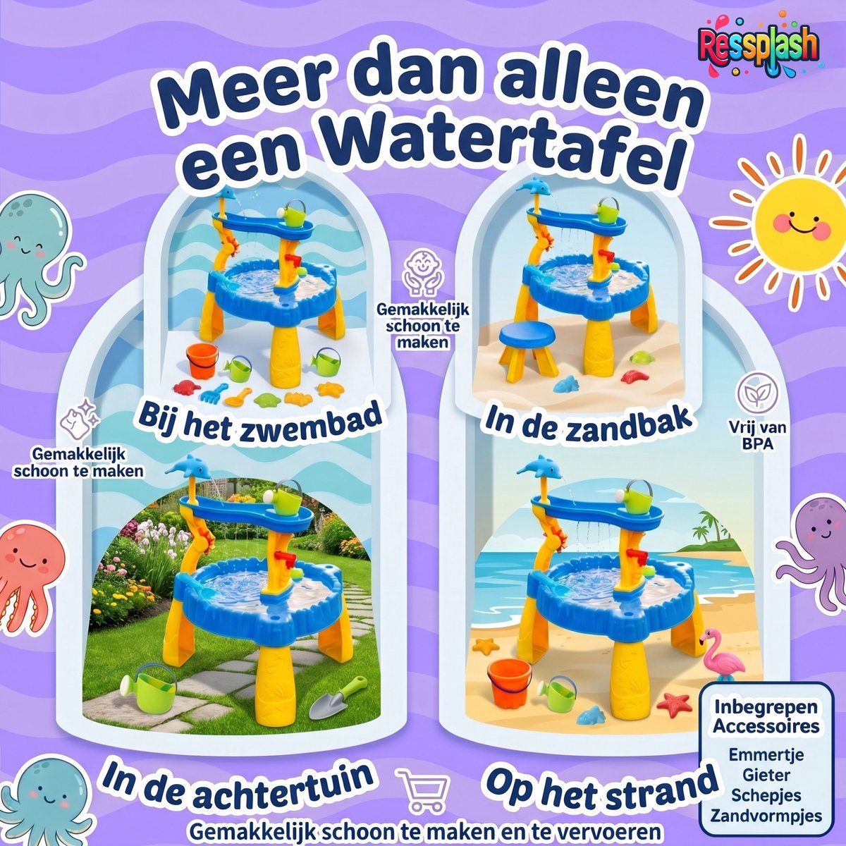 Ressplash® Watertafel - Zandtafel - Speeltafel voor kinderen - Inclusief speelaccessoires - Tuin/buiten — afbeelding 8
