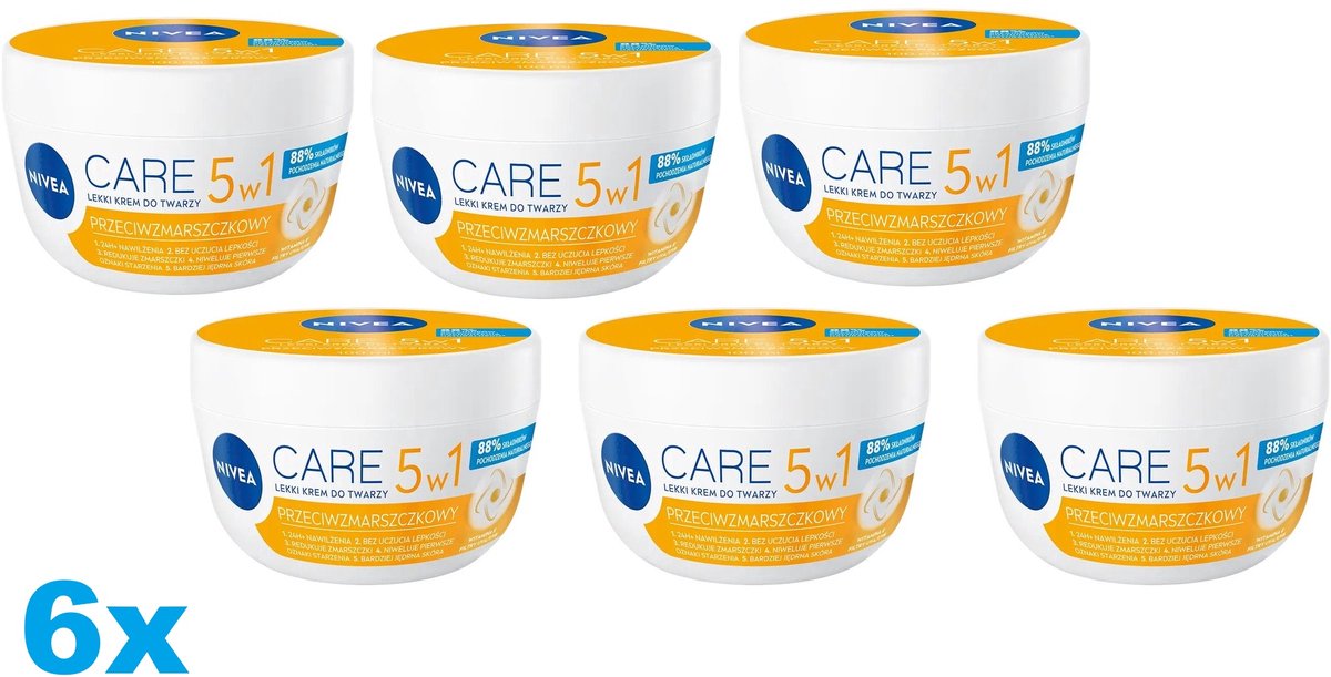 NIVEA Care 5in1 Anti-Rimpel Gezichtscrème – 6 x 100 ml – Hydraterende Dagcrème