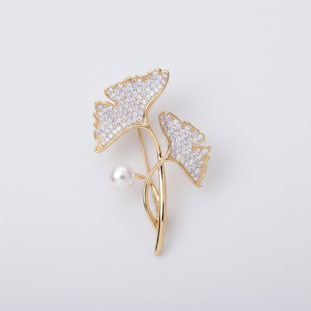 Bloembroche - Elegante Broche met Kristallen en Parel | Twinolo