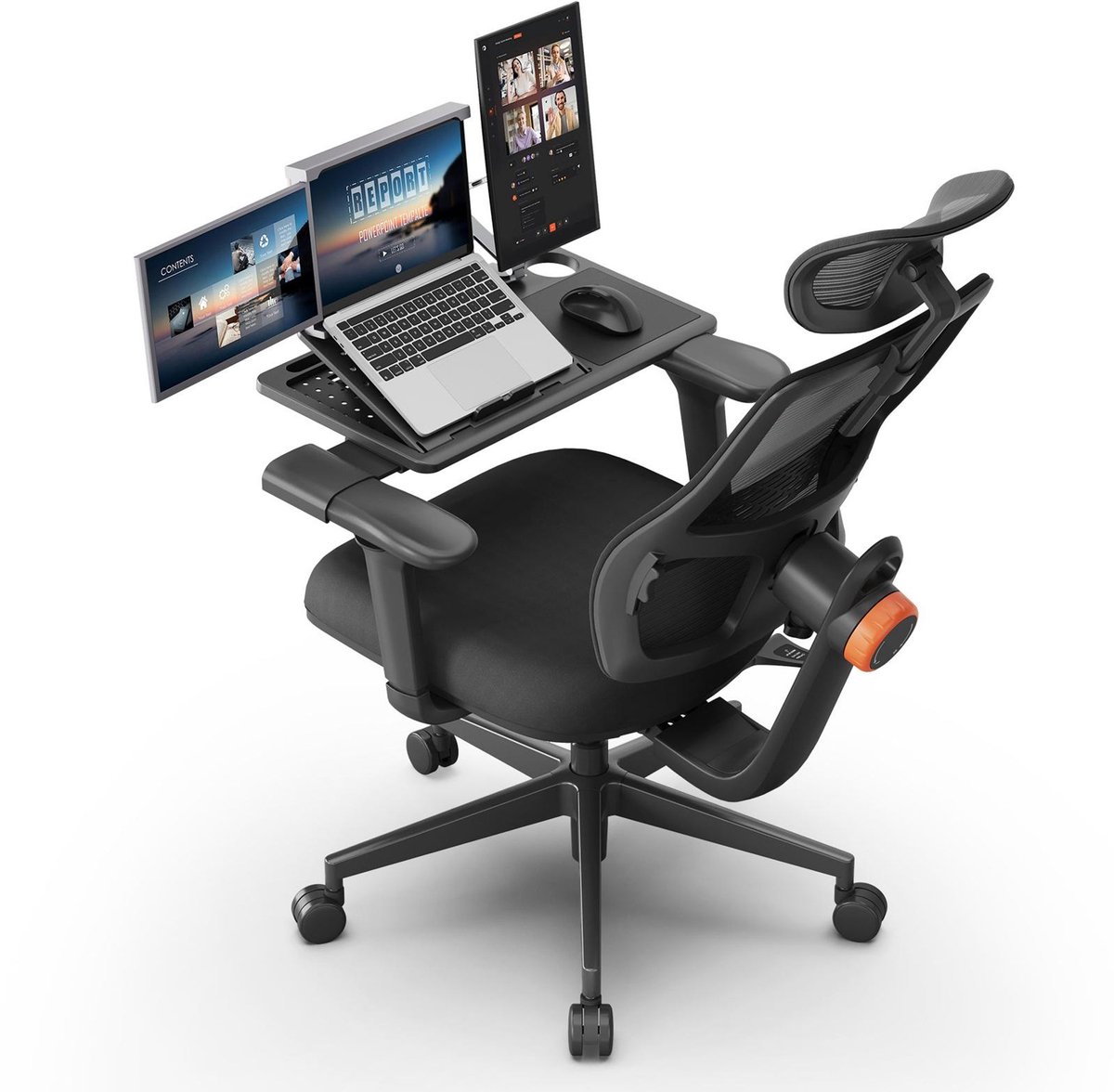 Newtral Ergonomische Bureaustoel – Hoge Rugleuning, Adaptieve Lendensteun, 4D Armleuningen, 96°-136° Kantel, Afneembare Workstation – Zwart