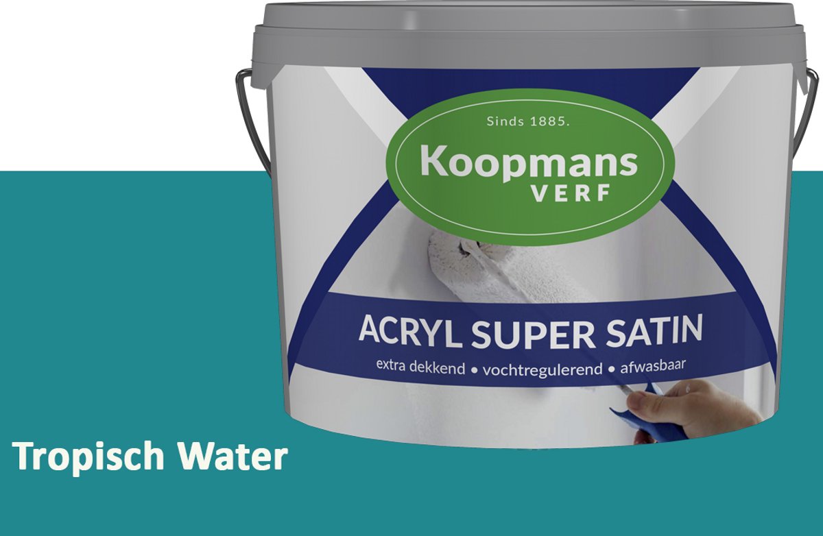 Koopmans Acryl Super Satin Zijdeglans Muurverf – Reinigbare Binnen- en Buitenverf voor Muren & Plafonds – Tropisch Water – 1 l