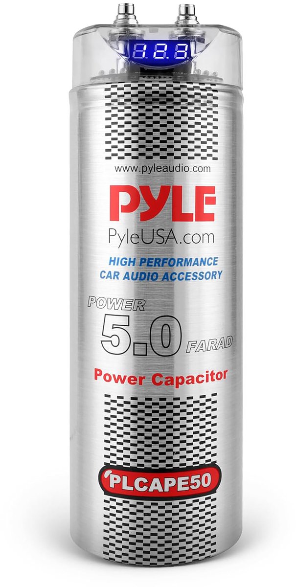 Pyle 5,0 Farad Digitale Power Capacitor - Hoogwaardige Auto Audio Accessoire - Blauwe Digitale Display- Voltage Weergave- Over Voltage Bescherming- Montagehardware