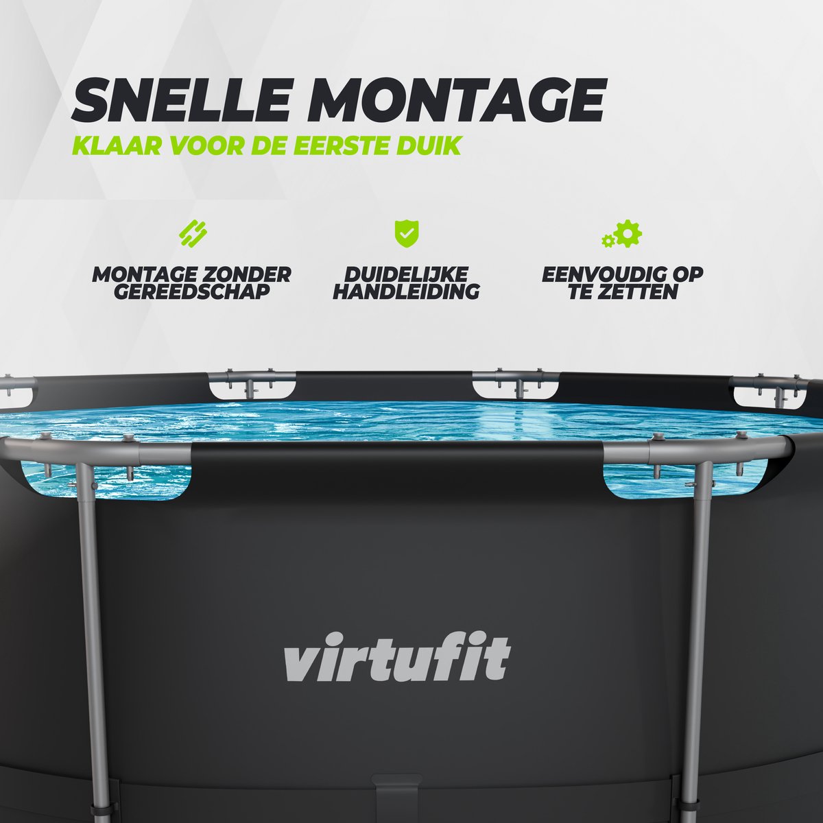 VirtuFit Rond Zwembad Ø366 x 100 cm - Opzetzwembad - Duurzaam & Veilig Stalen Frame - Antraciet — afbeelding 16
