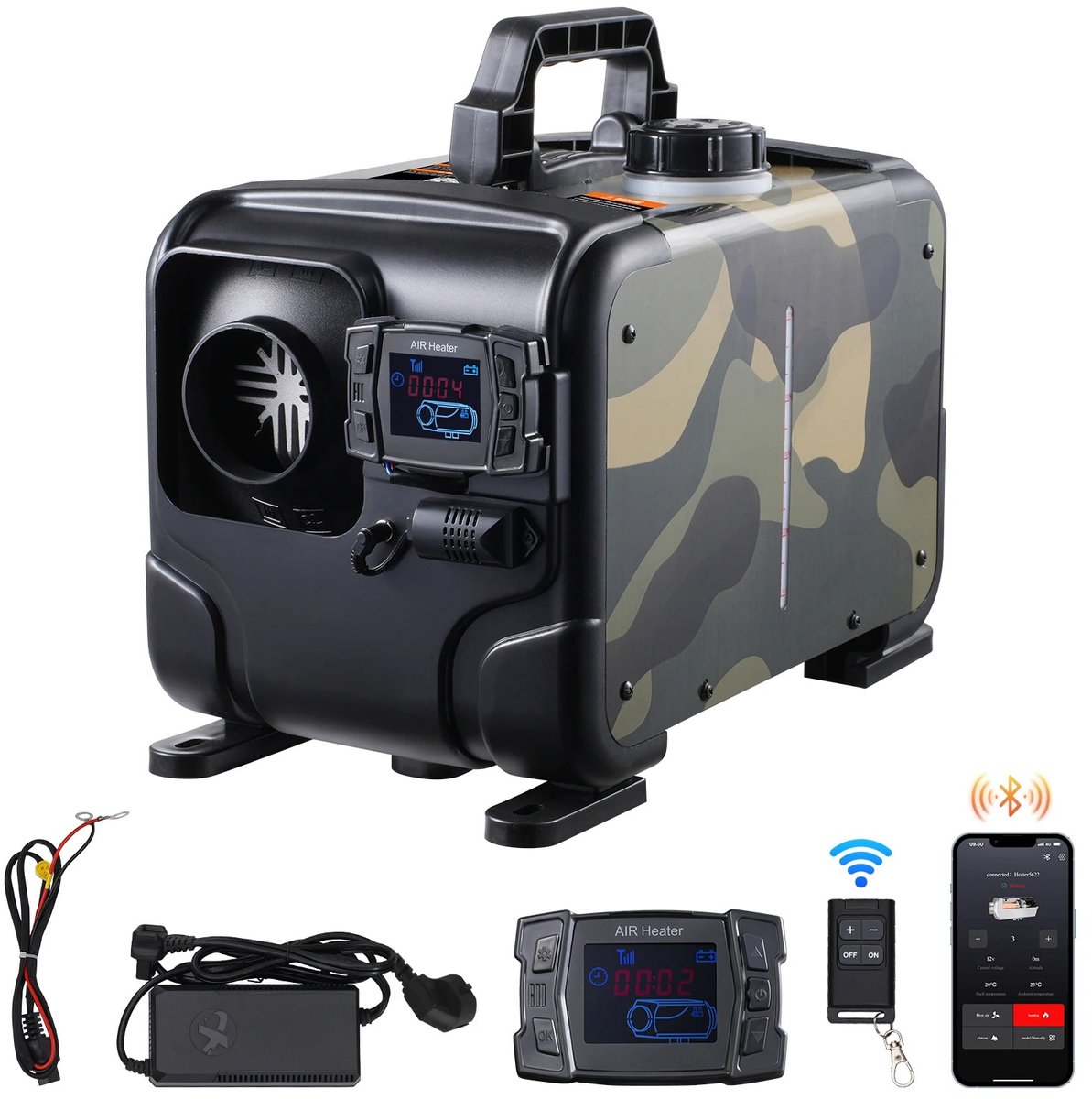 Dieselluchtverwarmer 8KW voor camper en auto - 12V en 24V - Bluetooth app en afstandsbediening - CO-alarm met automatische uitschakeling - stil - plug-and-play - voor garage en tent