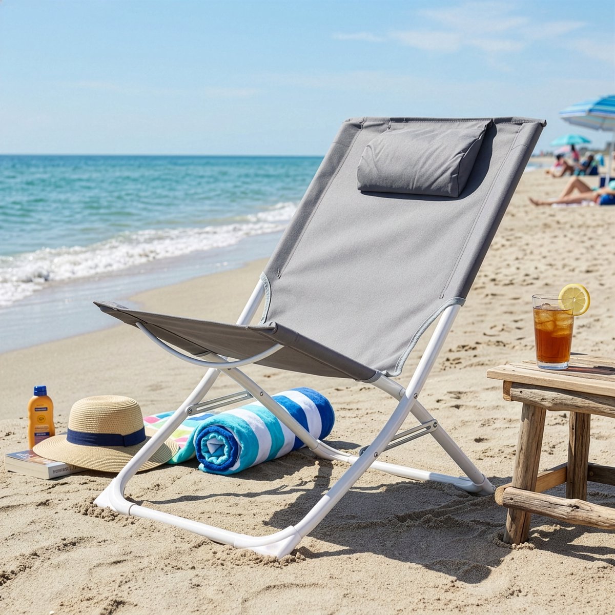 Sunnydays Havana camping/strand stoel - aluminium - inklapbaar - grijs - L49 x B62 x H61 cm