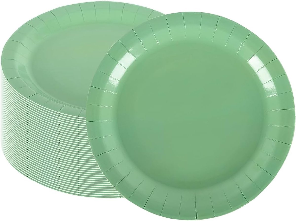 Papieren Borden - Papieren Bord - Gebaksbordjes - Bordjes - Wegwerp borden - Feest/verjaardag/BBQ borden - Dessertbordjes - Papieren Bordjes - Taartborden - Feestborden - Sage Groen - 23 cm - 100 Stuks - van Imperatoris