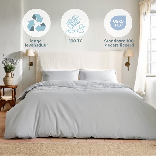 HUSH Living Dekbedovertrek percale - 100% katoen - 200TC - extra fris en koel - sterk en slijtvast - 200x220+20cm - lichtgrijs — afbeelding 2