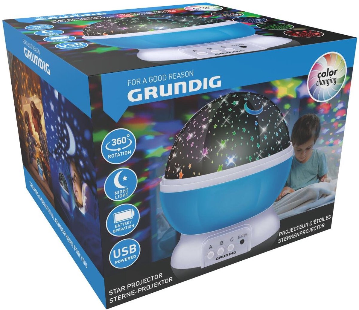 Grundig - Sterrenprojector - Blauwe omhulzing - Multicolor - Nachtlampje - Kinderkamer - Sterrenlamp