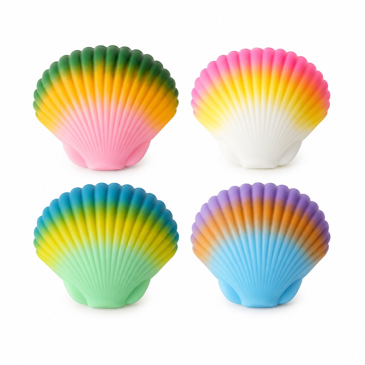 Squishy Schelp – Set van 4 – Stressbal Antistress Speelgoed – Zacht Knijp Speeltje – Multicolor – Voor Kinderen & Volwassenen