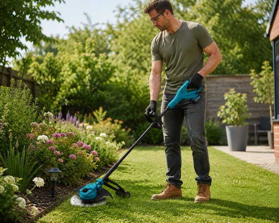 Jurrys Onkruidtrimmer - Onkruidverwijderaar - Grastrimmer - Tuingereedschap - Elektrisch - Draadloos - Lengte 120cm - Blauw van Jurrys — afbeelding 4