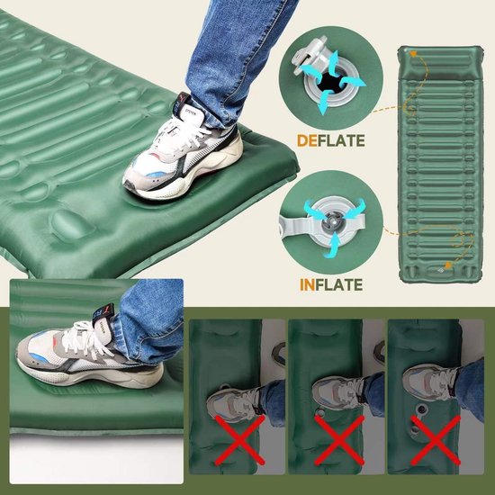 Allecto - Campingmat - Isolatiemat met voetperspomp - Comfortabel en duurzaam - Groen - Outdoor slaapmat - Geschikt voor wandelen en reizen - 200x65cm van Merkloos — afbeelding 3