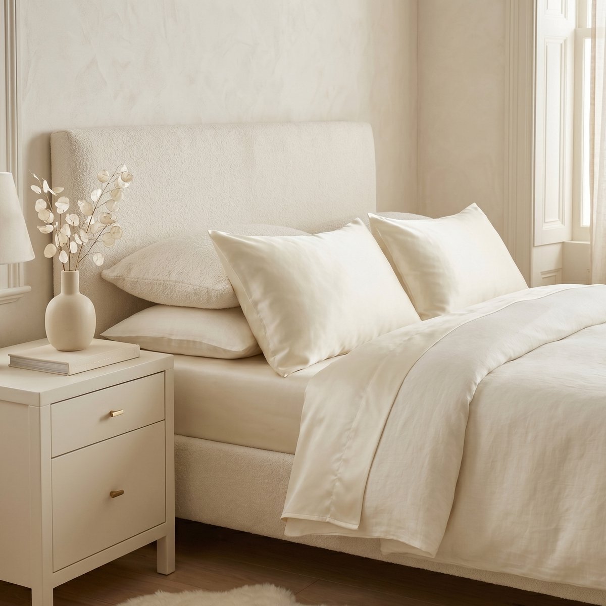 YOSMO Zijden Kussensloop - Ivoor - Beige - Anti Rimpel en Anti Pluis Haar - 100% Moerbei Zijde - Luxe Sloop - Crème
