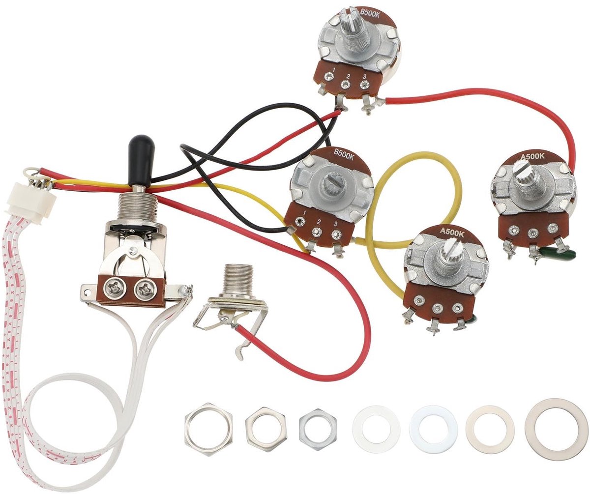 OmGoods - Dailygoody - Soldeerloos Humbucker Gitaar - Voorgeprogrammeerde Bedradingsharnas Kit - 2V2T met 500K Pots - 3-weg Schakelaar - Compatibel met Epi LP S...