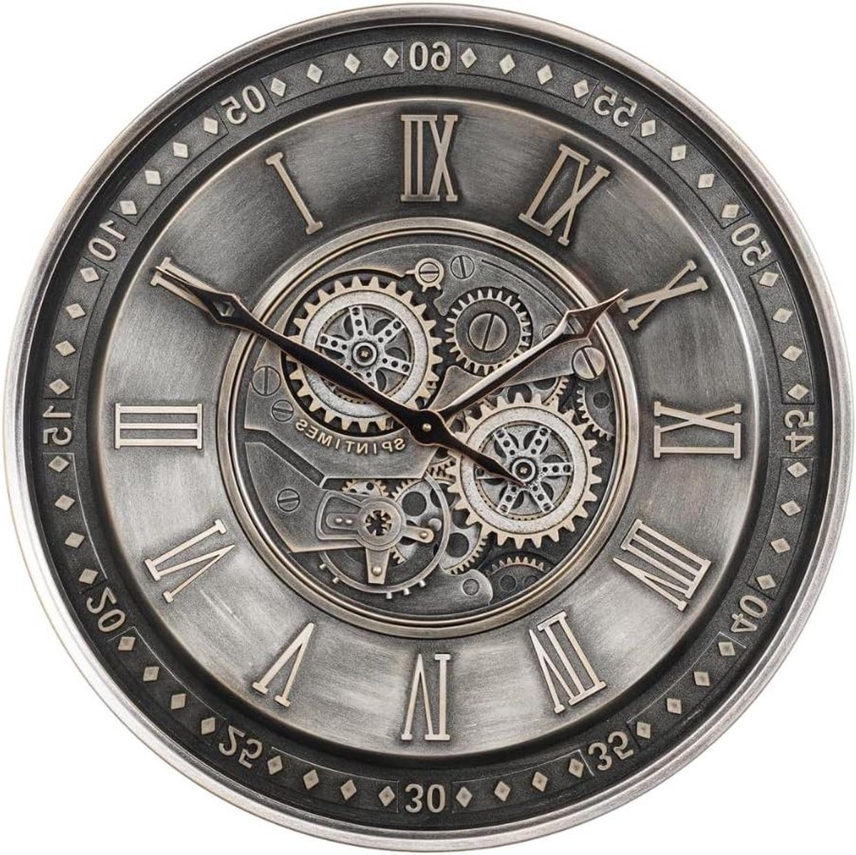 Wandklok - Klok met tandwielen - Interieur decoreren - Industrieel design - 60 cm diameter - Vintage zilver