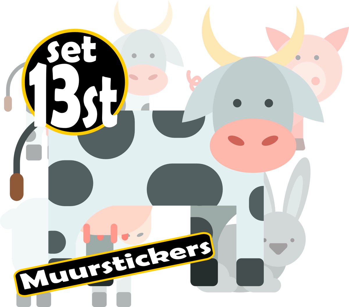 JERMA allerhandestickers Jerma - Boerderij dieren - muurstickers - set 13 st. - 6 A4 vellen - Zelfklevend -Duurzaam Vinyl