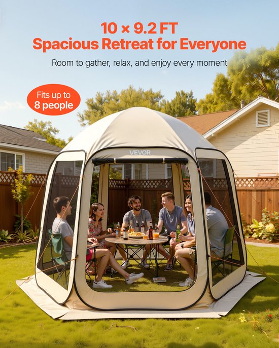 VEVOR Pop-Up Tent, 3304,8 X 280,4 cm, Kampeertent voor 4-8 Personen, Partytent Inclusief Draagtas, Gaaswanden en Haringen, voor Tuin, Terras en Buitenactiviteiten, Beige van Vevor — afbeelding 4