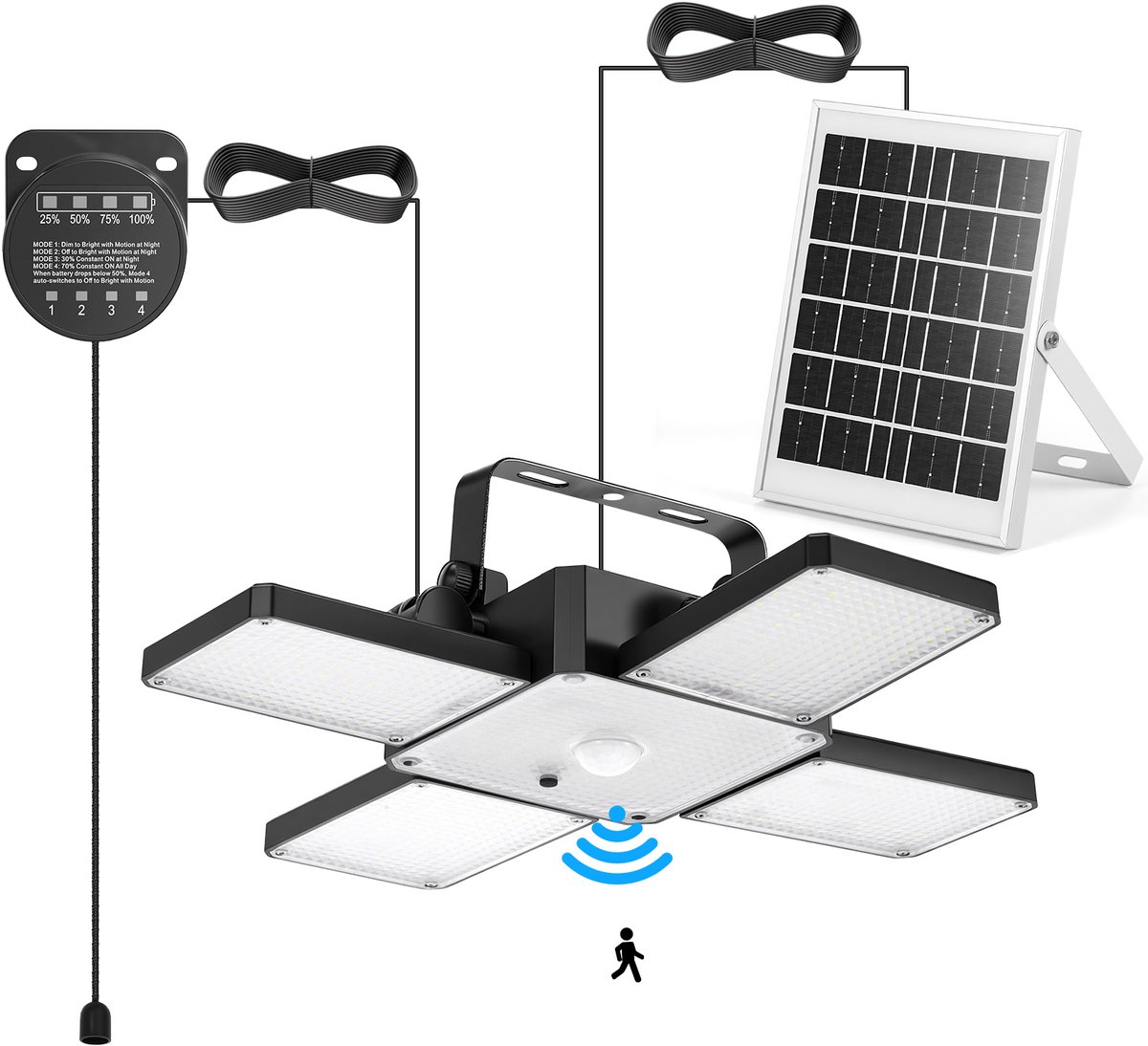 Zonnelamp voor buiten - Zonne-energie LED-spot - Buitenlamp op zonne-energie met bewegingssensor - IP65 Waterdicht - Apart Zonnepaneel voor Garage Tuin Oprit en Voordeur - [Energieklasse G]