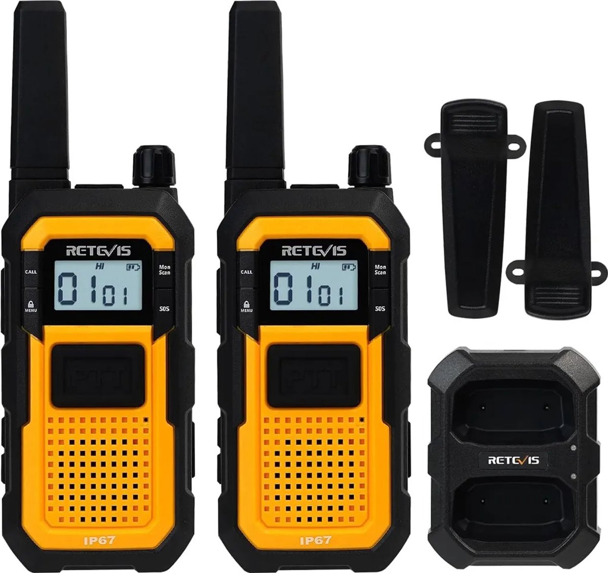 Retevis RB648 Heavy Duty Walkie Talkies-Waterdichte Two Way Radio IP67-Dual PTT-2000mAh-PMR446 Emergency Portofoon -Volwassenen voor bouwplaats -2 Stuks-Geel
