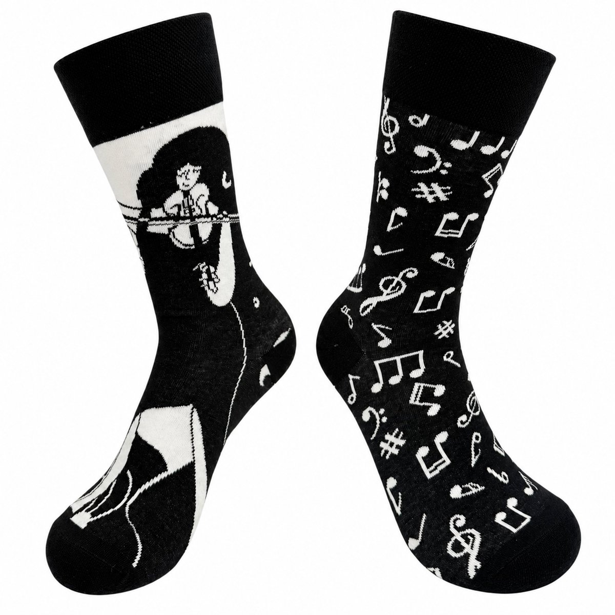 Tutti Footi - Paar verschillende sokken met Muzieknoten & Violiste - maat 36-40 - Originele Muziek Sokken Zwart/Wit