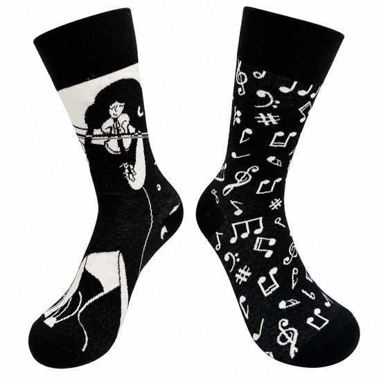 Tutti Footi - Paar verschillende sokken met Muzieknoten & Violiste - maat 36-40 - Originele Muziek Sokken Zwart/Wit
