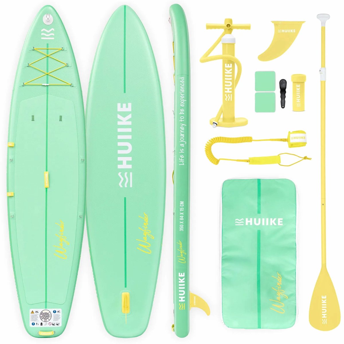 HUIIKE SUP Board Touring - Opblaasbaar Paddle Board met Accessoires, Peddel, Vinnen, Pomp - Stand Up Paddle Hoge Stabiliteit - 350 x 84 x 15 cm - Max. 150 kg