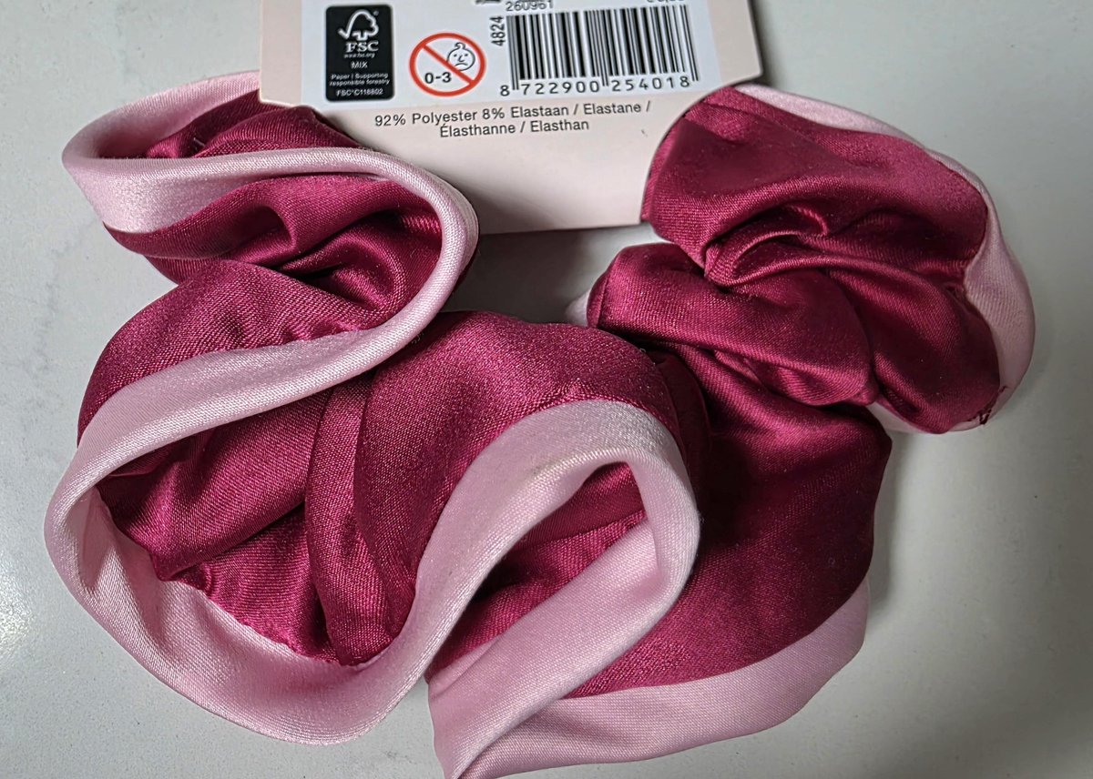Zenner Scrunchie tie & go - limited edition - donker en licht roze satijn - groot - froezel