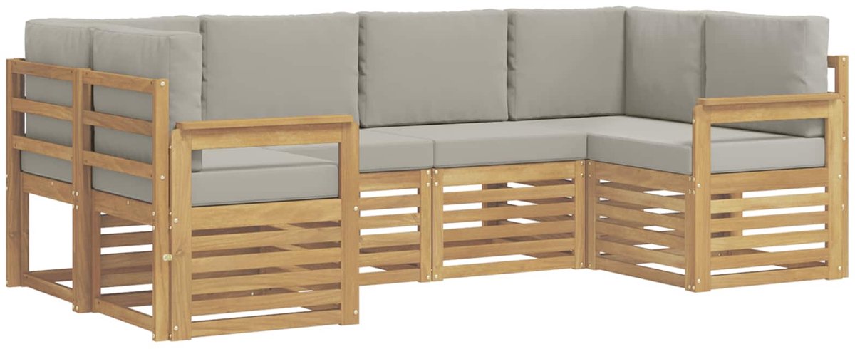 vidaXL Buiten - bank - set - 6 - st - 6-zits - Wit - en - lichtgrijs - Polyester Wit en lichtgrijs