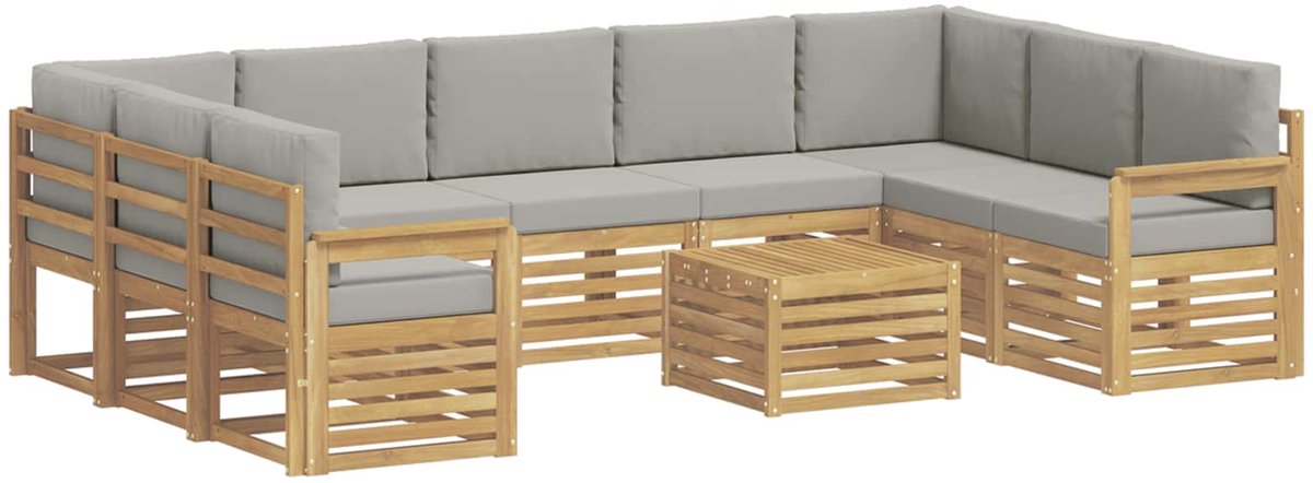 vidaXL Buiten - bank - set - 10 - st - 9-zits - Wit - en - lichtgrijs - Polyester Wit en Lichtgrijs