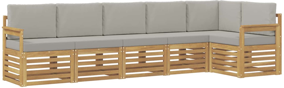 vidaXL Buiten - bank - set - 6 - st - 6-zits - Wit - en - Lichtgrijs - Polyester Wit en Lichtgrijs