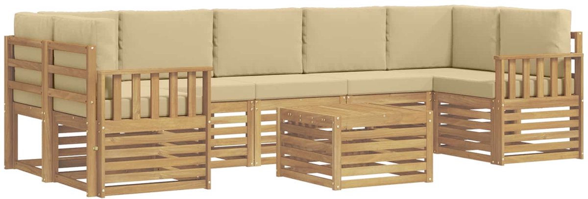 vidaXL Buiten - bank - set - 8 - st - 7-zits - Wit - en - Beige - Polyester Wit en Beige