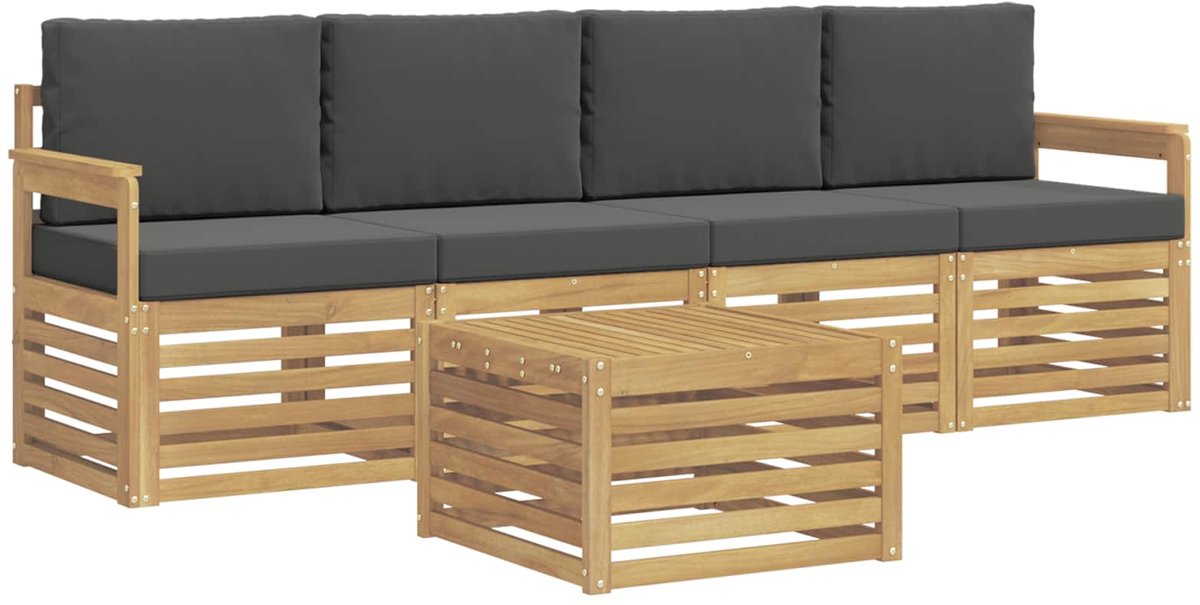 vidaXL Buiten - bank - set - 5 - st - 4-zits - Wit - en - antracietkleurig - Polyester Wit en antracietkleurig