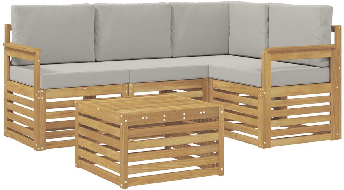 vidaXL Buiten - bank - set - 5 - st - Wit - en - Lichtgrijs - Polyester Wit en lichtgrijs