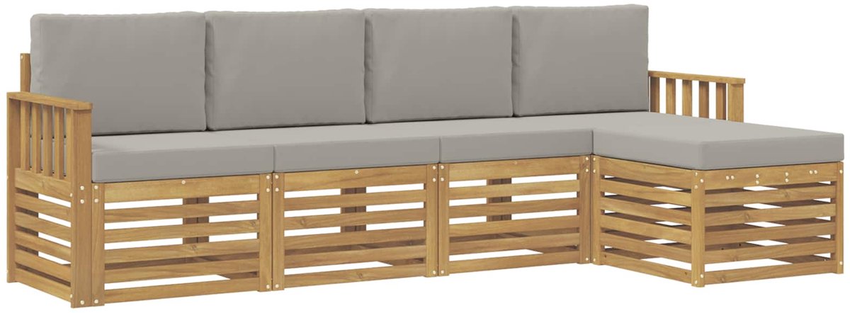 vidaXL Buiten - bank - set - 5 - st - 5-zits - Wit - en - Lichtgrijs - Polyester Wit en Lichtgrijs