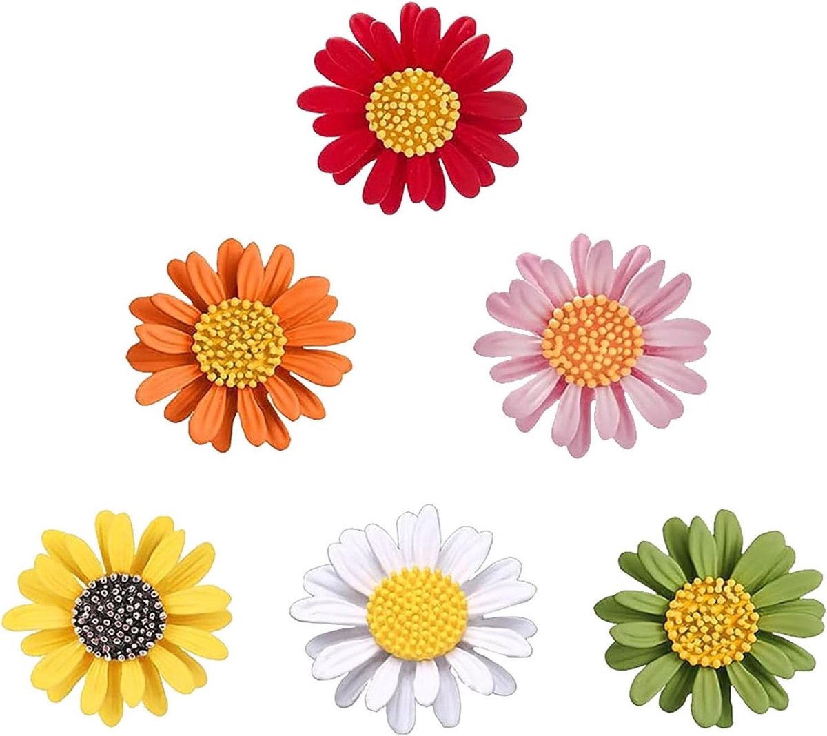 Elegante Bloemenbroche Set voor Vrouwen - 6 Stuks Kleurige Daisy Broches voor Feestelijke Cadeaus en Dagelijks Gebruik - 3.2 x 3.2 x 0.8 cm