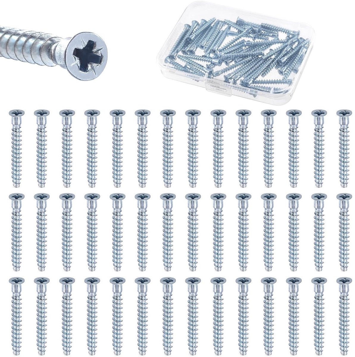 50 Stuks M5 x 40 Pozi-Flat Head Schroeven Set, Gegalvaniseerd Staal, Zelftappende Meubel Schroeven voor Kast, Stoel en Meubelverbindingen