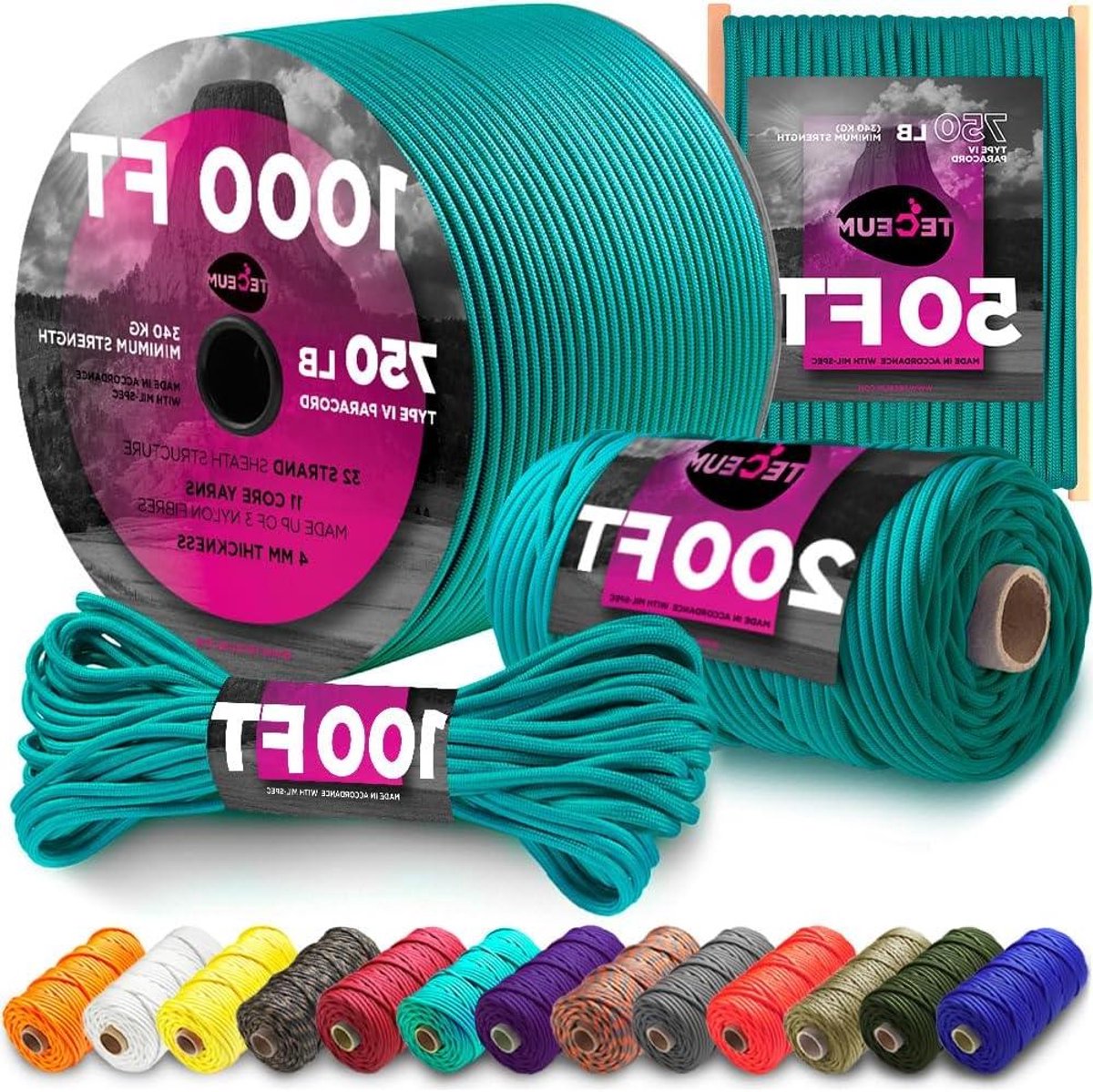 Paracord Touw - Tactisch Touw Parachute Koord - Outdoor Activiteiten - MIL-SPEC Standaard - 305 meter 4 mm - Groen Golf