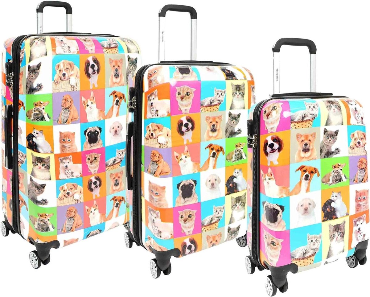 Hard Shell Koffer - Reiskoffer Trolley - Reizen Met Huisdieren - Vrolijke Dierenprint - 76 cm - Multicolor