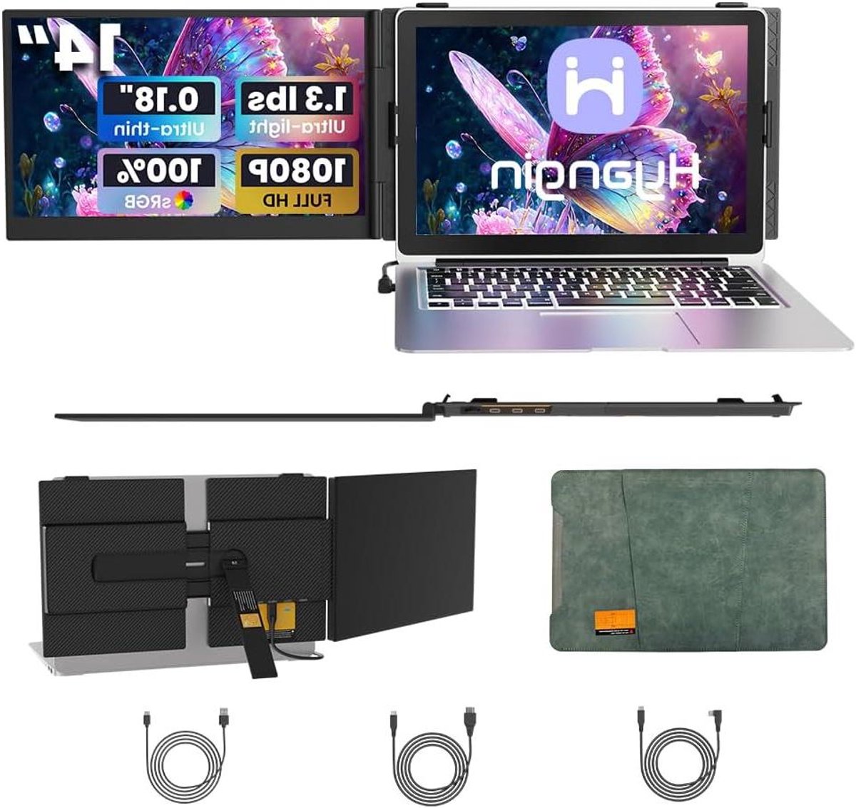 Laptopscherm Verlenger - Draagbare Monitor - Productiviteit Verhogend - Ultradun Lichtgewicht - 14 Inch FHD - Zwart