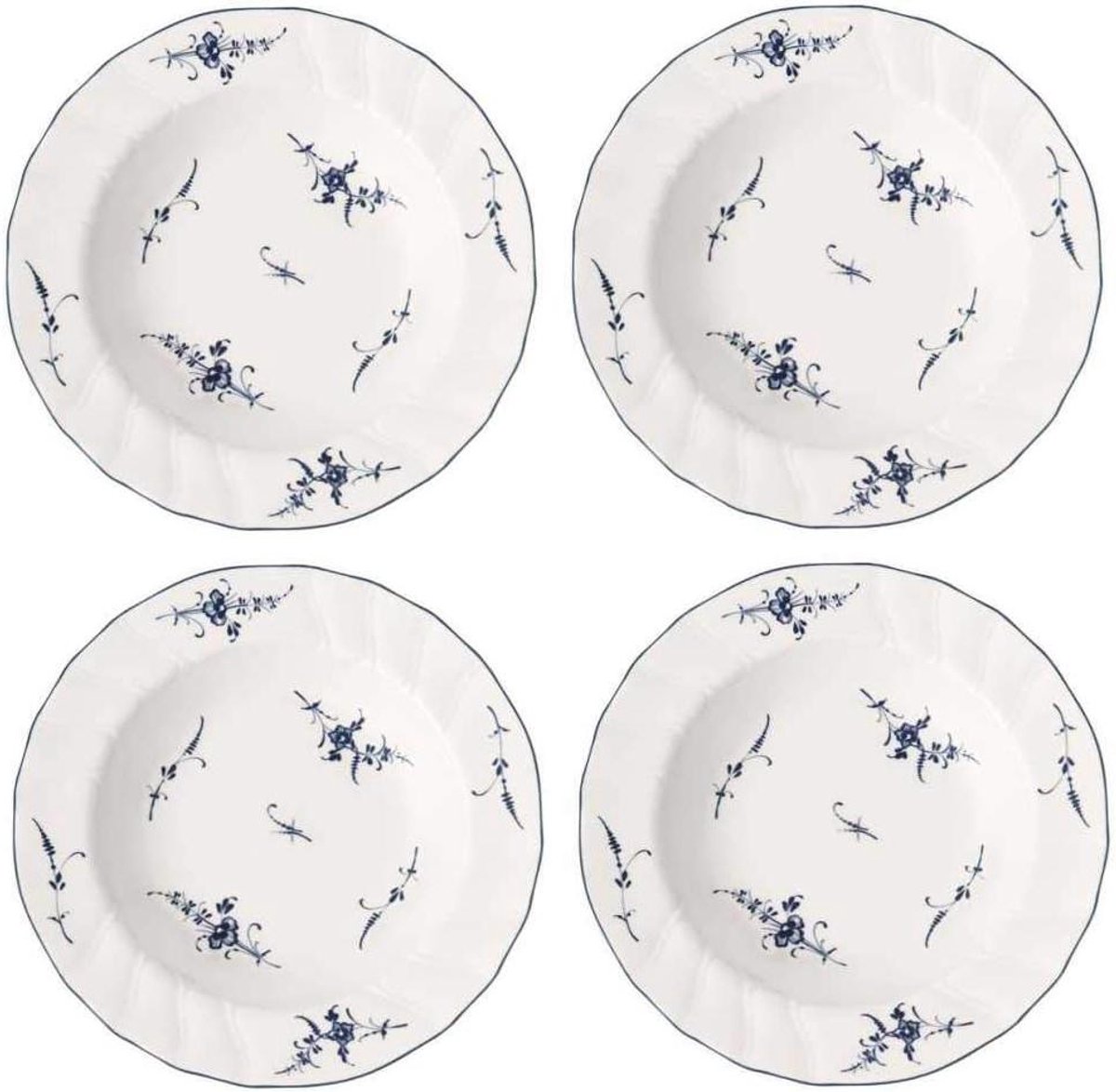 Soepborden Set - Diepe Borden - Dineren Thuis - Vaatwasmachinebestendig - 23 cm - Wit Blauw